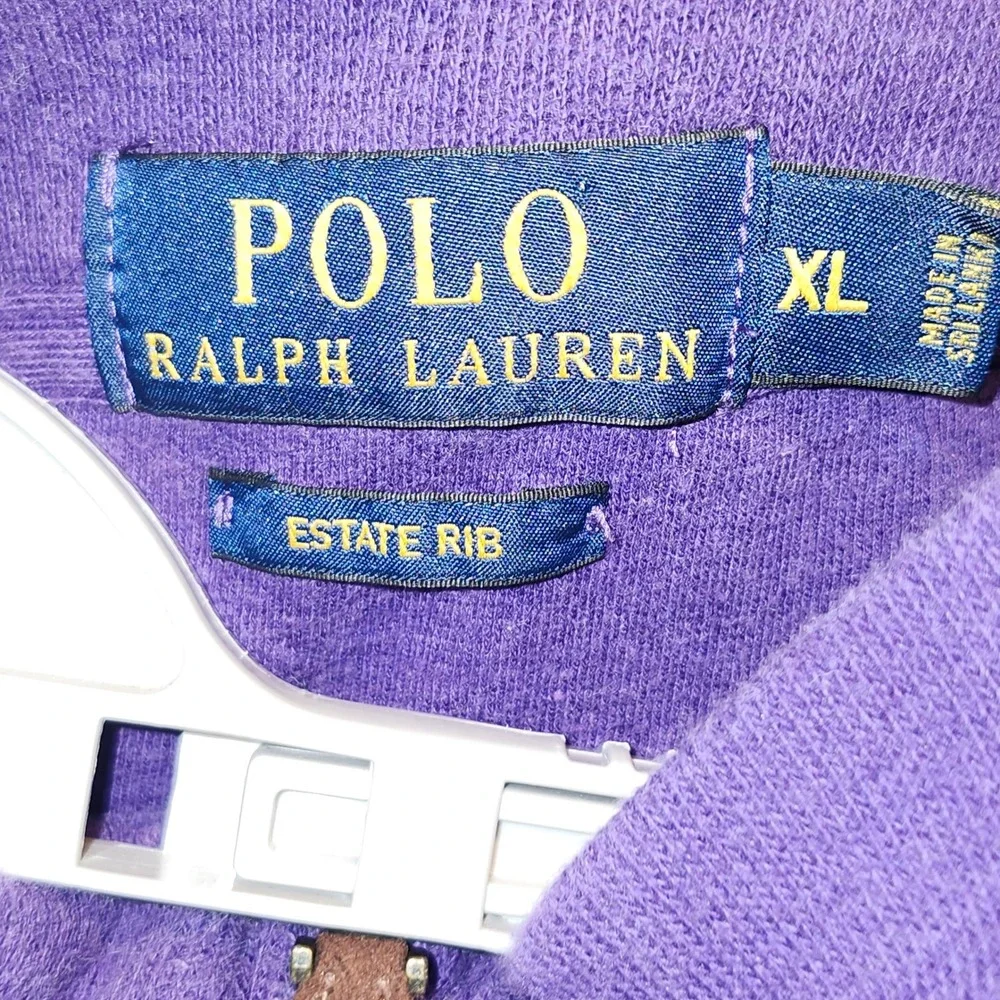 Polo Ralph Lauren Estate Rib Quarter Zip Pullover‎ Purple Cotton Mens XL 3418
